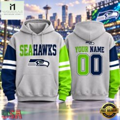 Seattle Seahawks NFL Two Tone Colorblock Varsity Hoodie, NFL Sporty Shirt Seattle Seahawks Nfl Two Tone Colorblock Varsity Hoodie