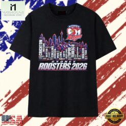 Sydney Roosters 2026 City Skyline Roster Graphic T Shirt, Stylish 2D Graphic Shirt Sydney Roosters 2026 City Skyline Roster Graphic T Shirt