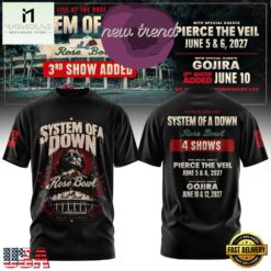 System Of A Down Live at the Rose Bowl 2027 New Design T Shirt, Popular 3D Music Tee System OF A Down Live AT The Rose Bowl 2027 New Design T Shirt