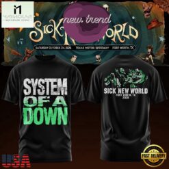 System Of A Down Sick New World Texas 2026 Graphic T Shirt, Popular 3D Music Tee System OF A Down Sick New World Texas 2026 Graphic T Shirt