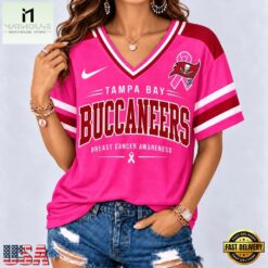 Tampa Bay Buccaneers 2026 NFL Pink Breast Cancer Awareness V neck T Shirt, Trendy NFL V Neck Tee Tampa Bay Buccaneers 2026 Nfl Pink Breast Cancer Awareness V Neck T Shirt