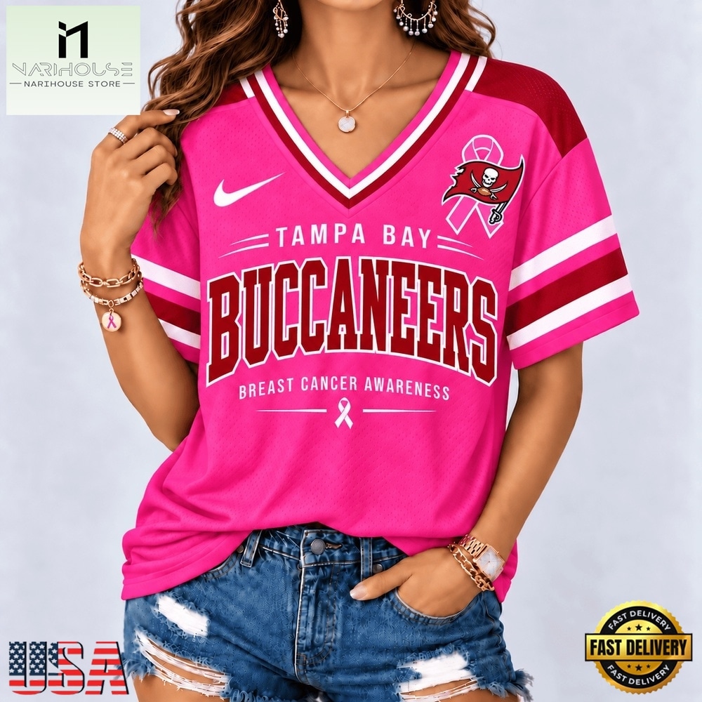Tampa Bay Buccaneers 2026 NFL Pink Breast Cancer Awareness V neck T Shirt, Trendy NFL V Neck Tee Tampa Bay Buccaneers 2026 NFL Pink Breast Cancer Awareness V neck T Shirt, Trendy NFL V Neck Tee
