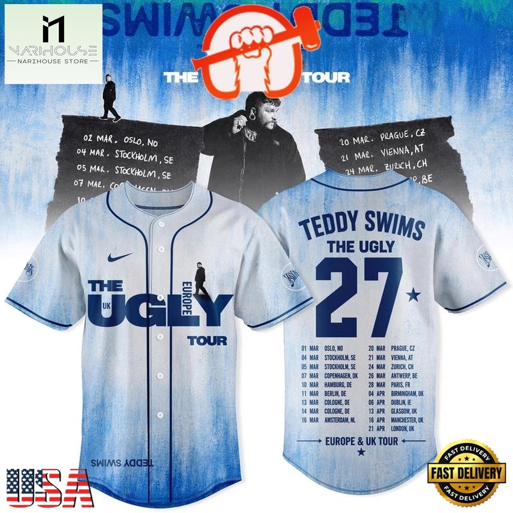 Teddy Swims The UGLY Tour Europe & UK 2027 Limited Edition Baseball Jersey, Concert Baseball Jersey Teddy Swims The UGLY Tour Europe & UK 2027 Limited Edition Baseball Jersey, Concert Baseball Jersey