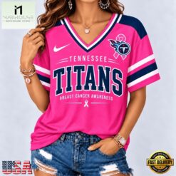 Tennessee Titans 2026 NFL Pink Breast Cancer Awareness V neck T Shirt, Trendy NFL V Neck Tee Tennessee Titans 2026 Nfl Pink Breast Cancer Awareness V Neck T Shirt