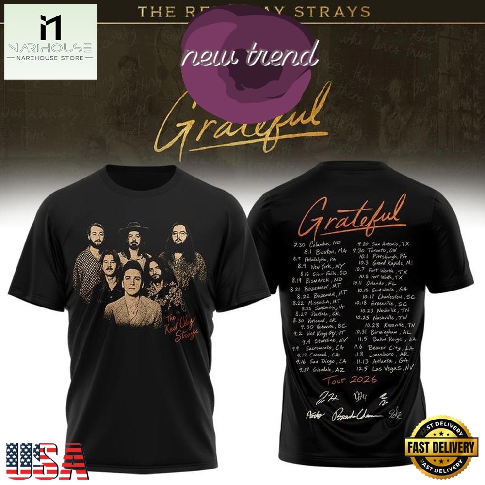 The Red Clay Strays Grateful Tour 2026 Schedule Graphic 3D Shirt, Popular 3D Music Tee The Red Clay Strays Grateful Tour 2026 Schedule Graphic 3D Shirt, Popular 3D Music Tee