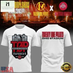 Twenty One Pilots x Ohio State Buckeyes Ohio Stadium 2026 White T Shirt, Popular 3D Music Tee Twenty One Pilots X Ohio State Buckeyes Ohio Stadium 2026 White T Shirt